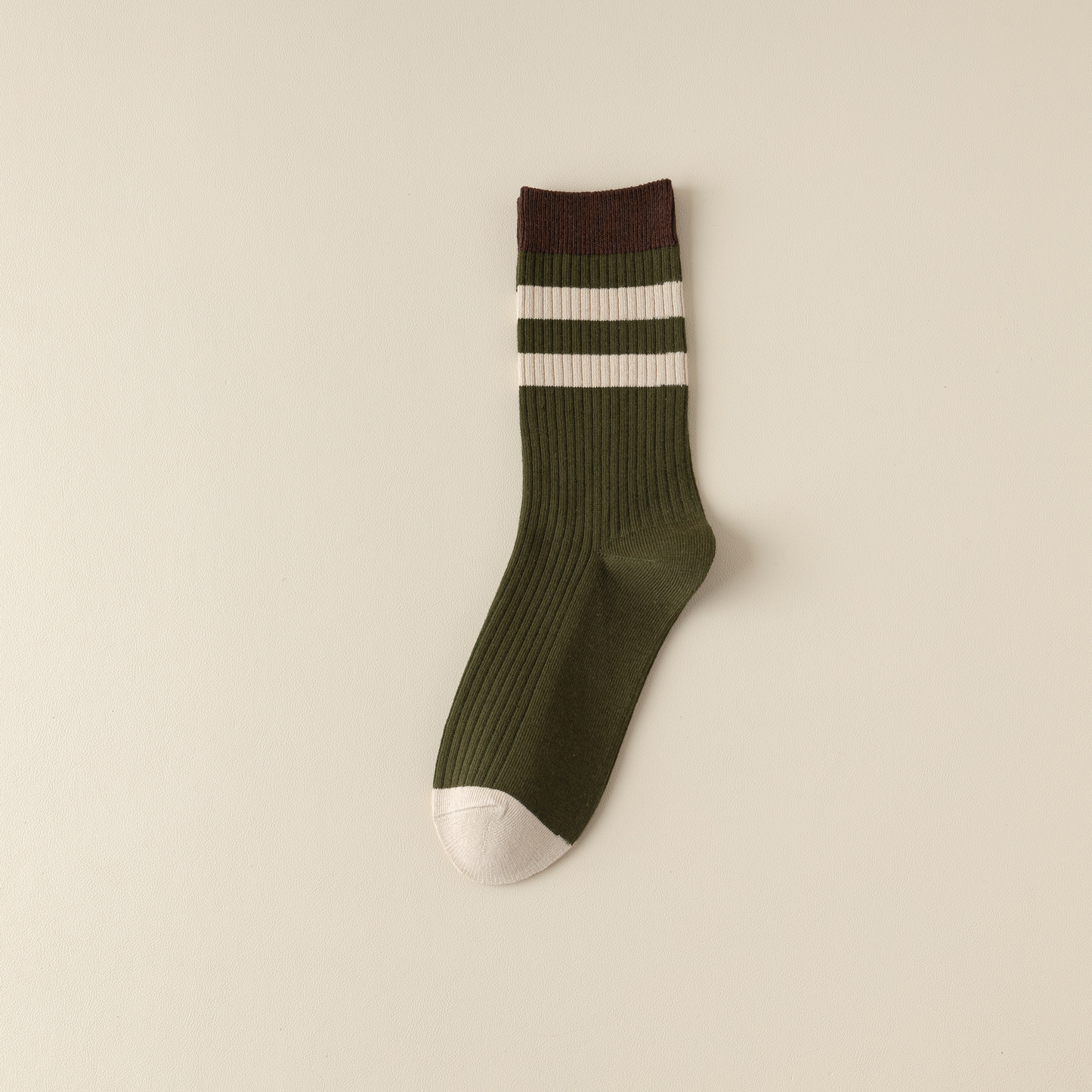 2-Pack Versatile Retro Green Coffee Cotton Socks for Women: Striped Design with Smiley Faces – Soft & Stylish