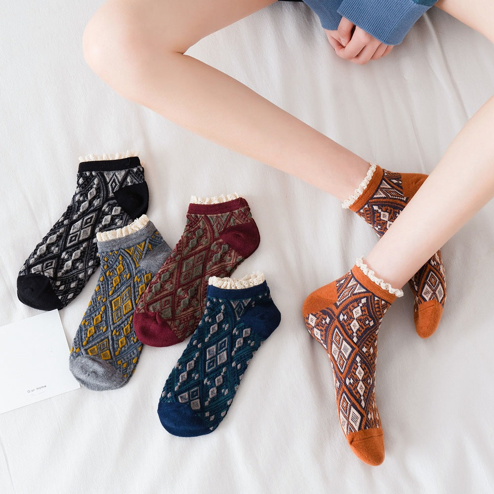 2-Pack Lace Ankle Socks – Retro Knitted Cotton Style