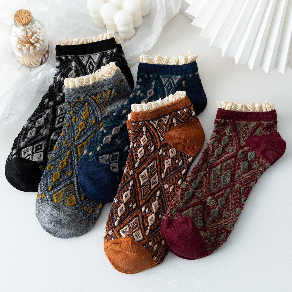 2-Pack Lace Ankle Socks – Retro Knitted Cotton Style