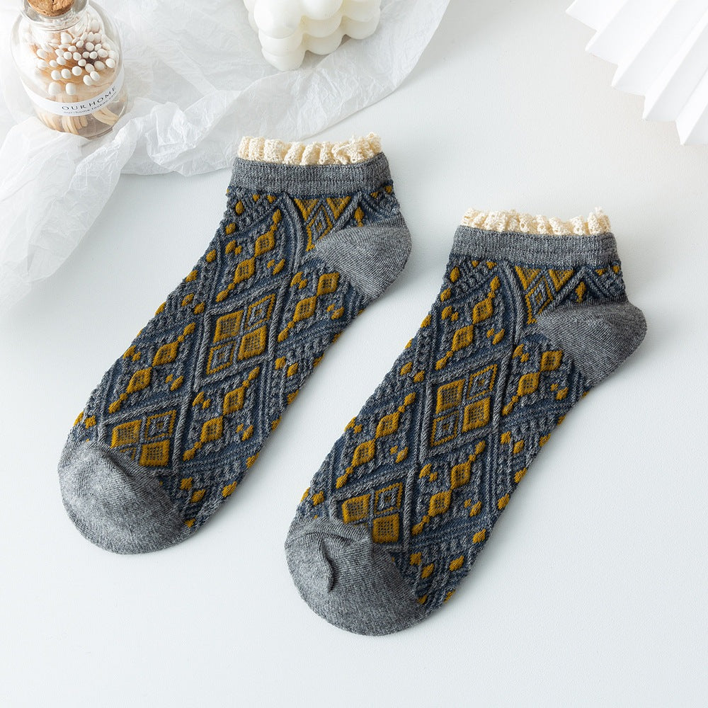 2-Pack Lace Ankle Socks – Retro Knitted Cotton Style