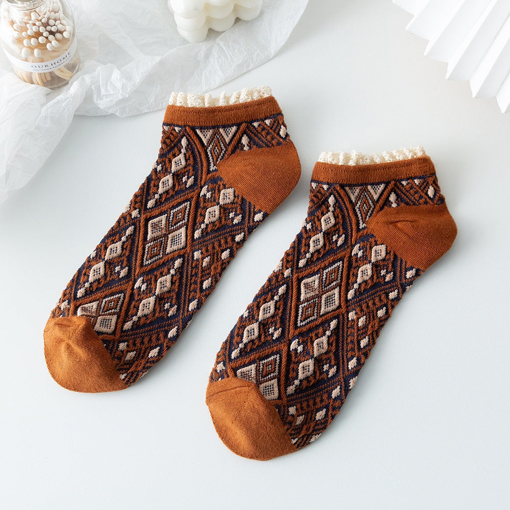 2-Pack Lace Ankle Socks – Retro Knitted Cotton Style