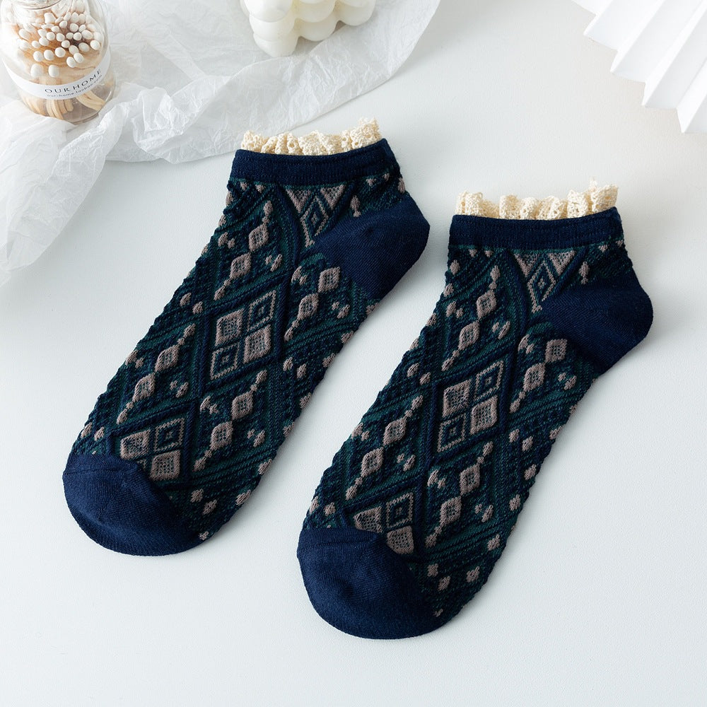 2-Pack Lace Ankle Socks – Retro Knitted Cotton Style