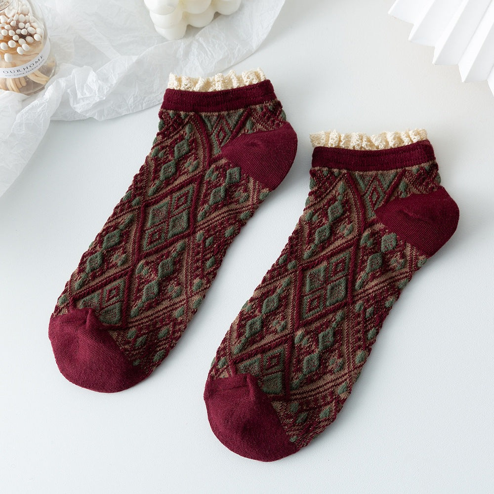 2-Pack Lace Ankle Socks – Retro Knitted Cotton Style