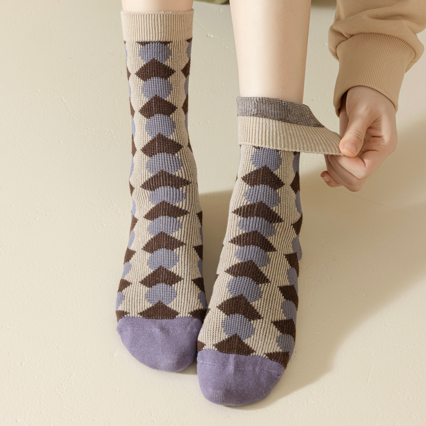 2-Pack Retro Striped Cotton Socks – Purple & Stylish