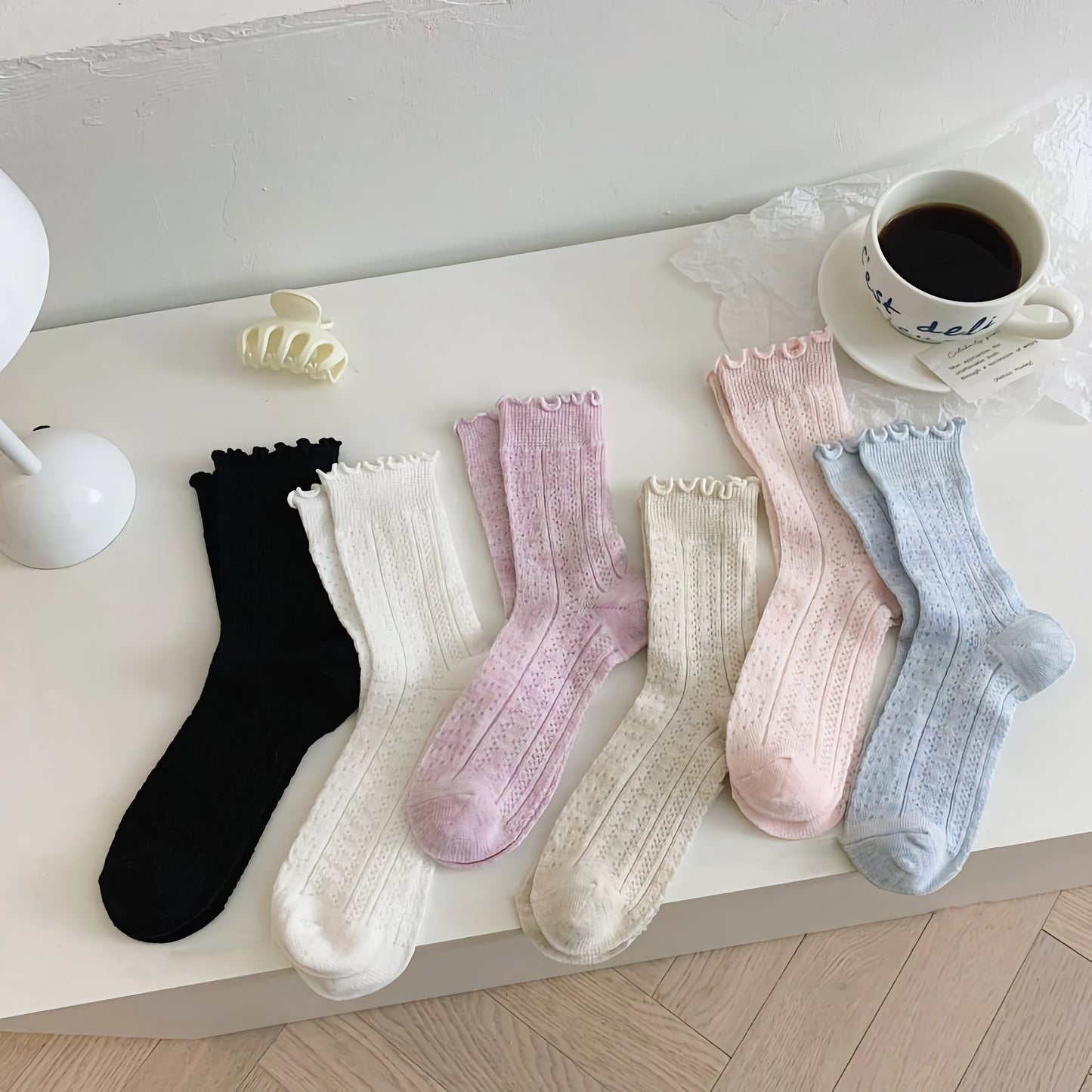 2-Pack Ruffle Cotton Socks – Thin & Elegant for Women