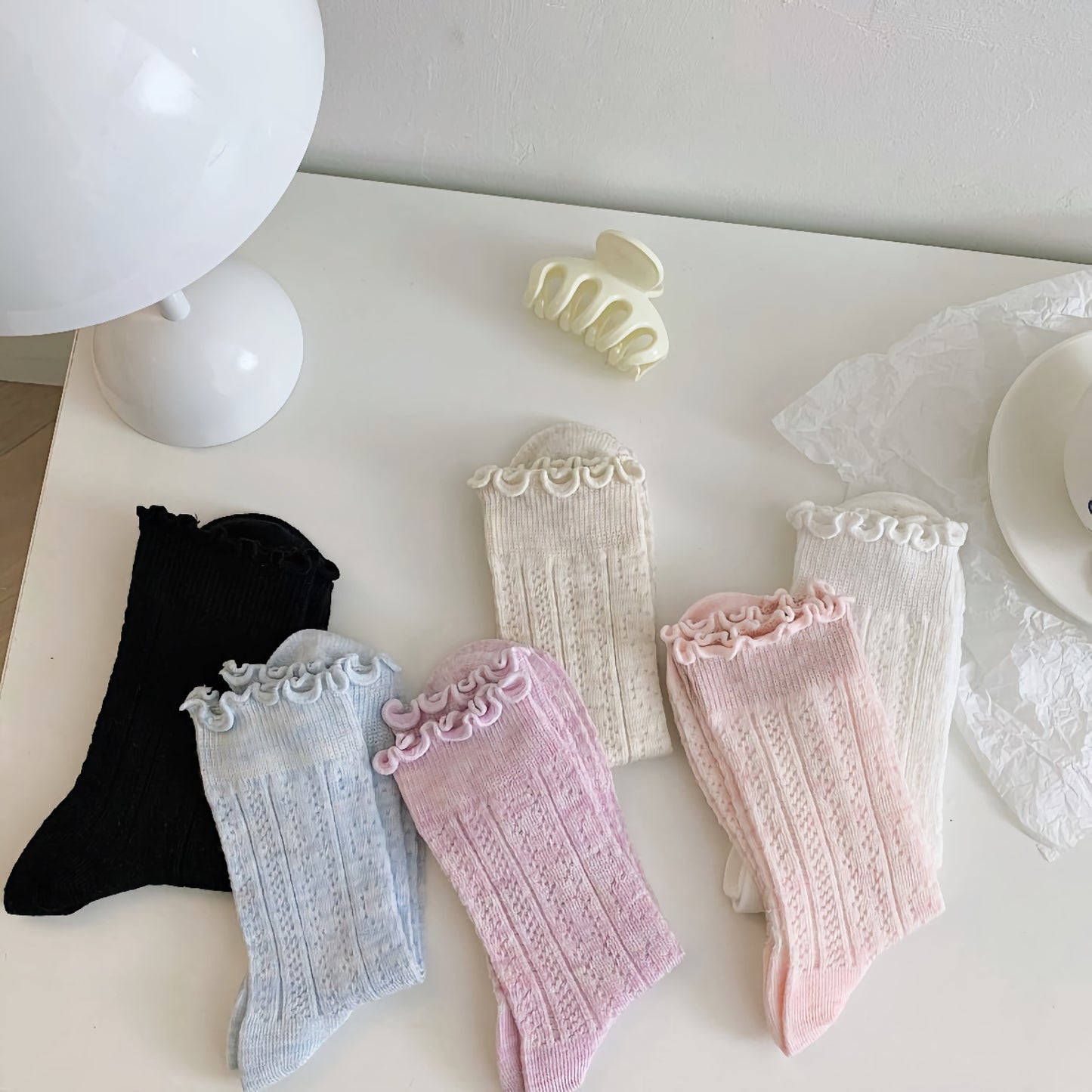 2-Pack Ruffle Cotton Socks – Thin & Elegant for Women