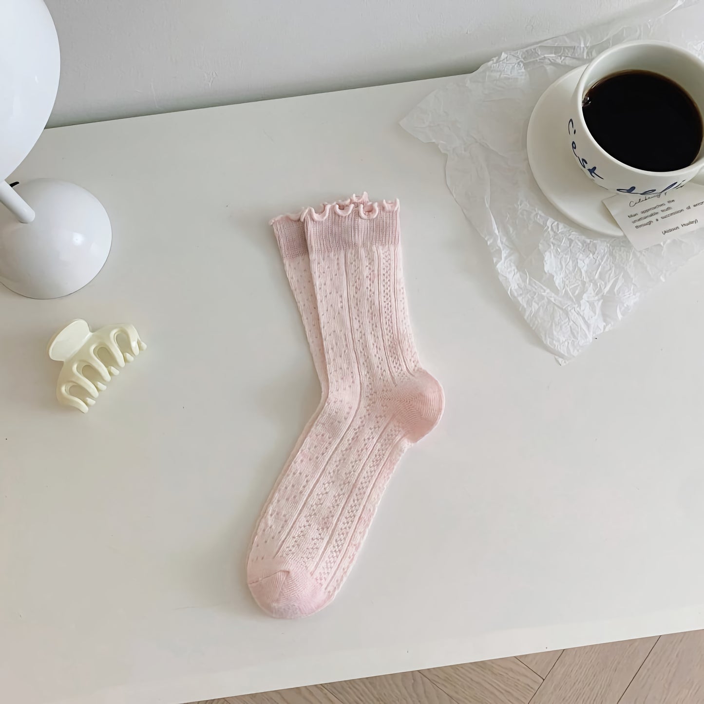 2-Pack Ruffle Cotton Socks – Thin & Elegant for Women