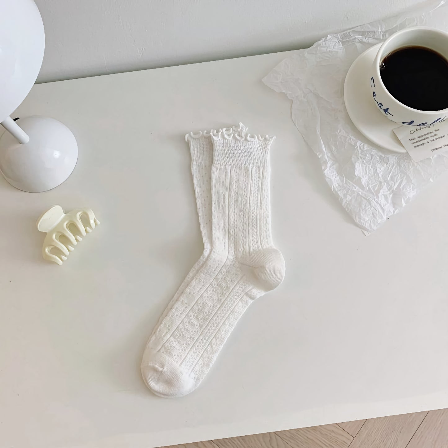 2-Pack Ruffle Cotton Socks – Thin & Elegant for Women