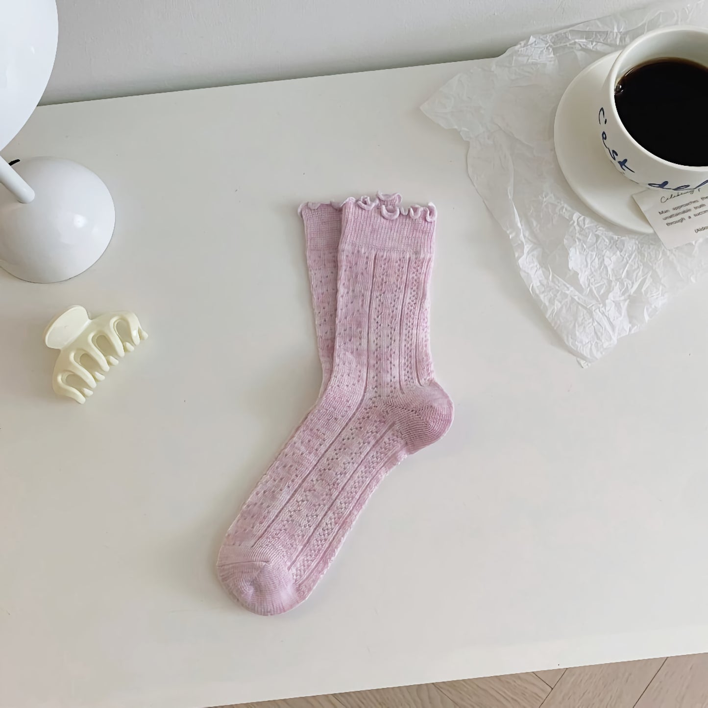2-Pack Ruffle Cotton Socks – Thin & Elegant for Women
