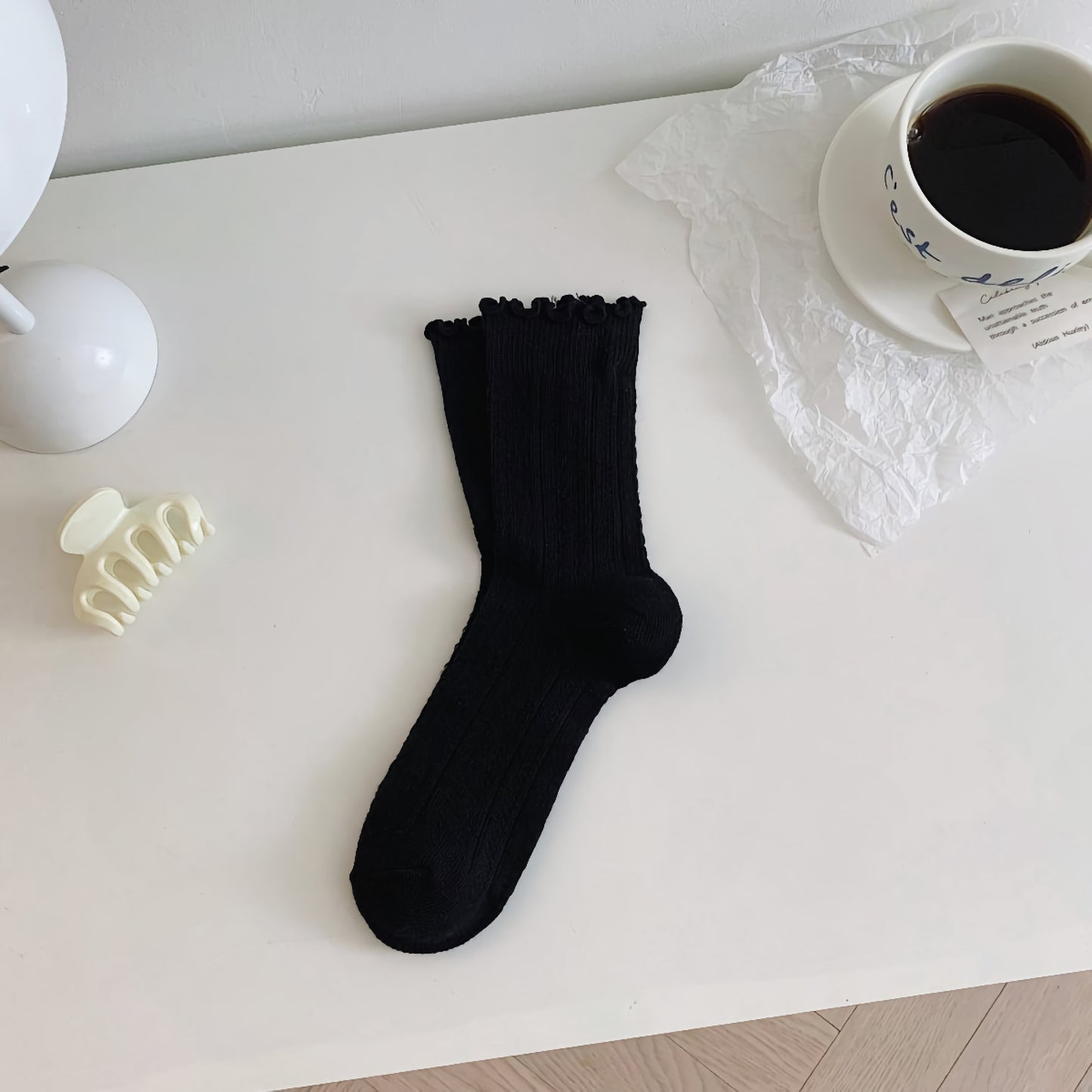2-Pack Ruffle Cotton Socks – Thin & Elegant for Women