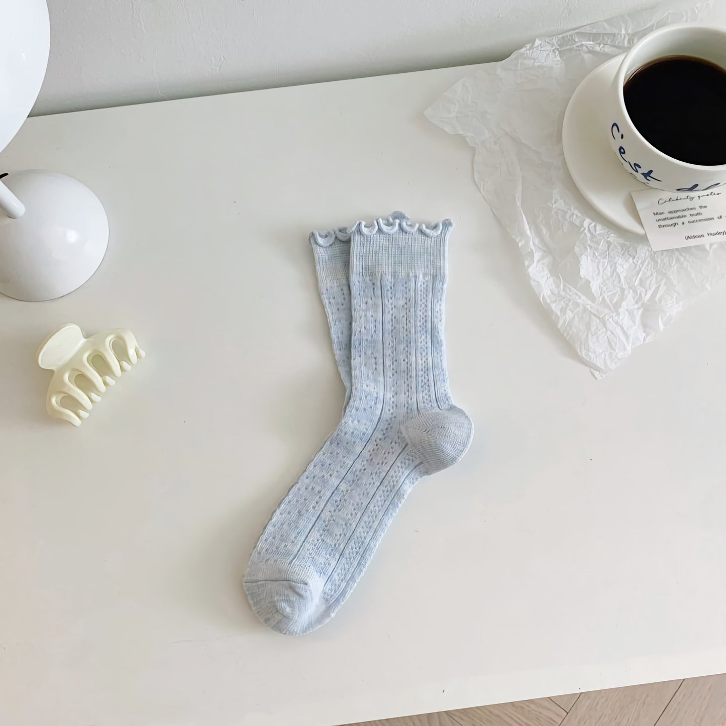 2-Pack Ruffle Cotton Socks – Thin & Elegant for Women