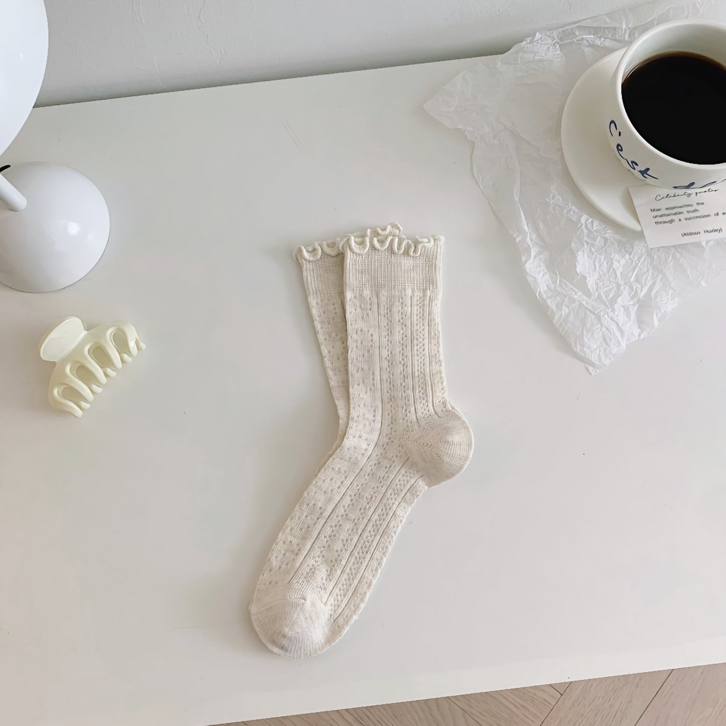 2-Pack Ruffle Cotton Socks – Thin & Elegant for Women