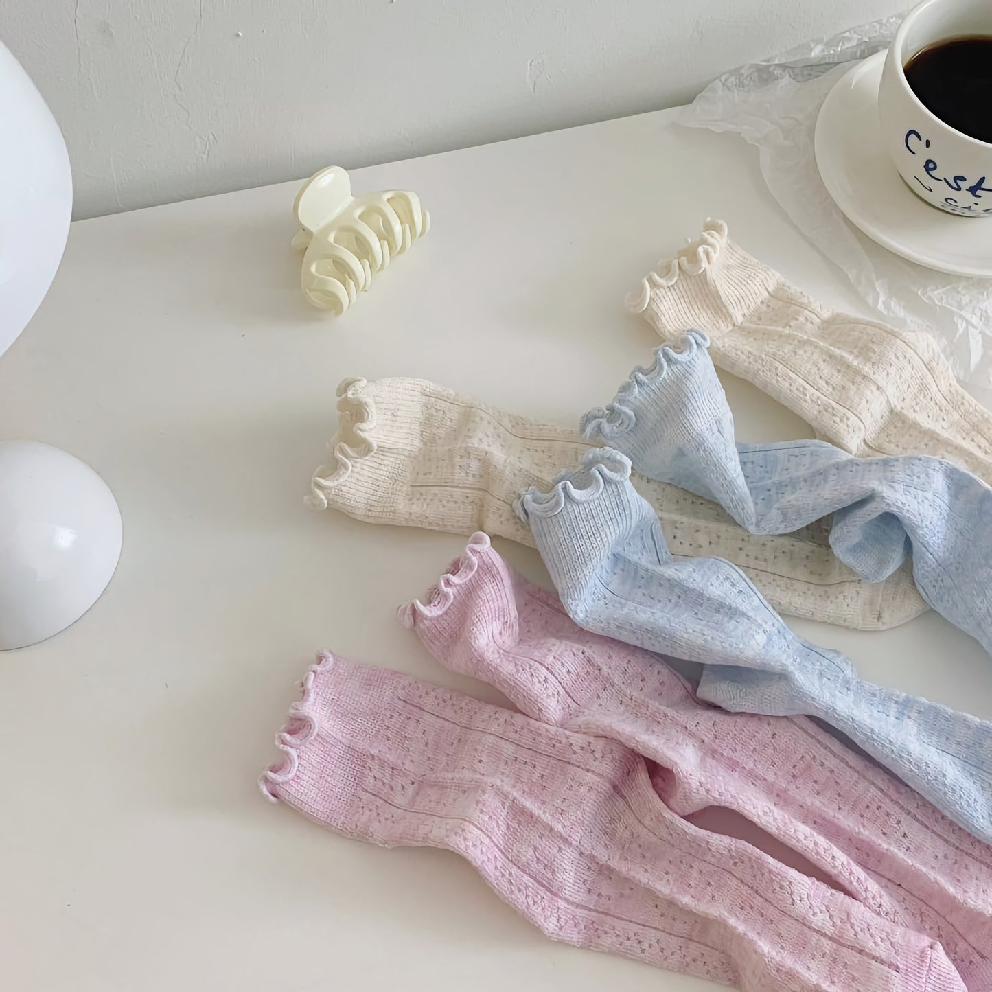 2-Pack Ruffle Cotton Socks – Thin & Elegant for Women