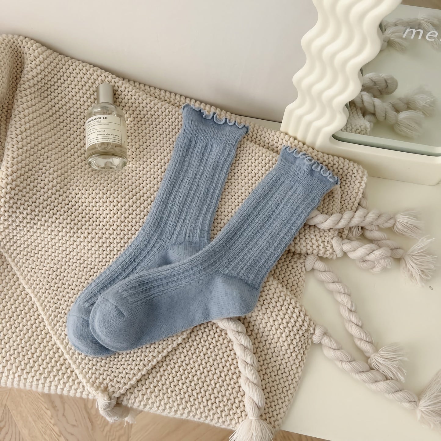 2-Pack Breathable Ruffle Socks: Warm Knitted Wool Crew Comfort