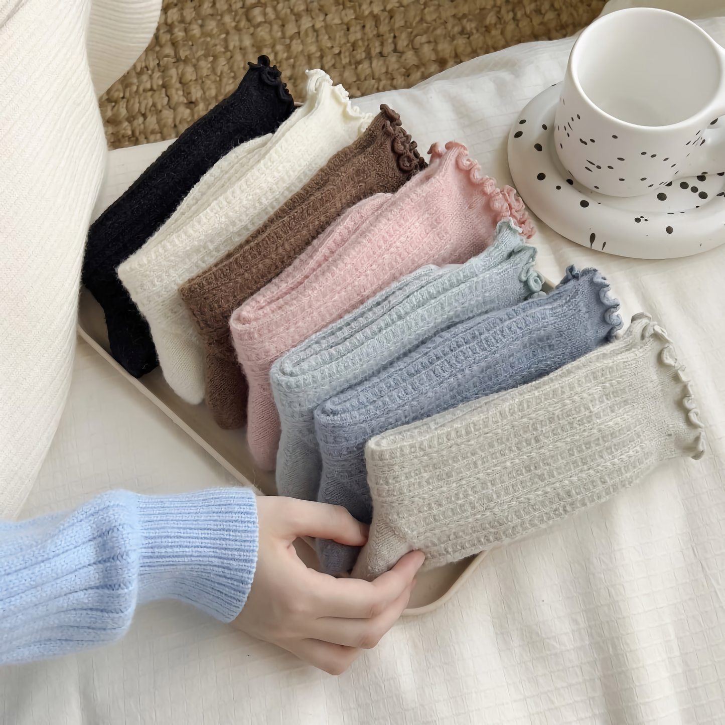 2-Pack Breathable Ruffle Socks: Warm Knitted Wool Crew Comfort