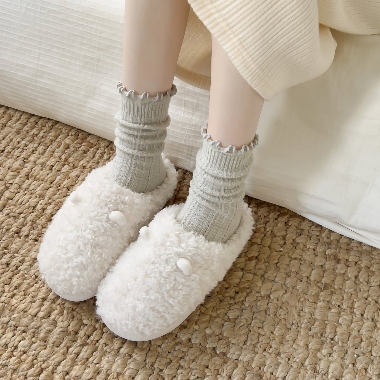 2-Pack Breathable Ruffle Socks: Warm Knitted Wool Crew Comfort