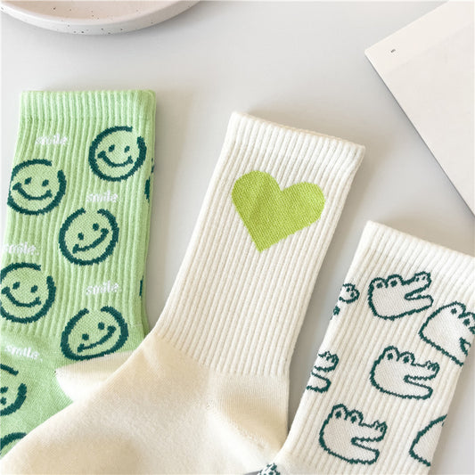 2-Pack Cute Patterns Socks: Knitted Smiley Face Cotton Delight