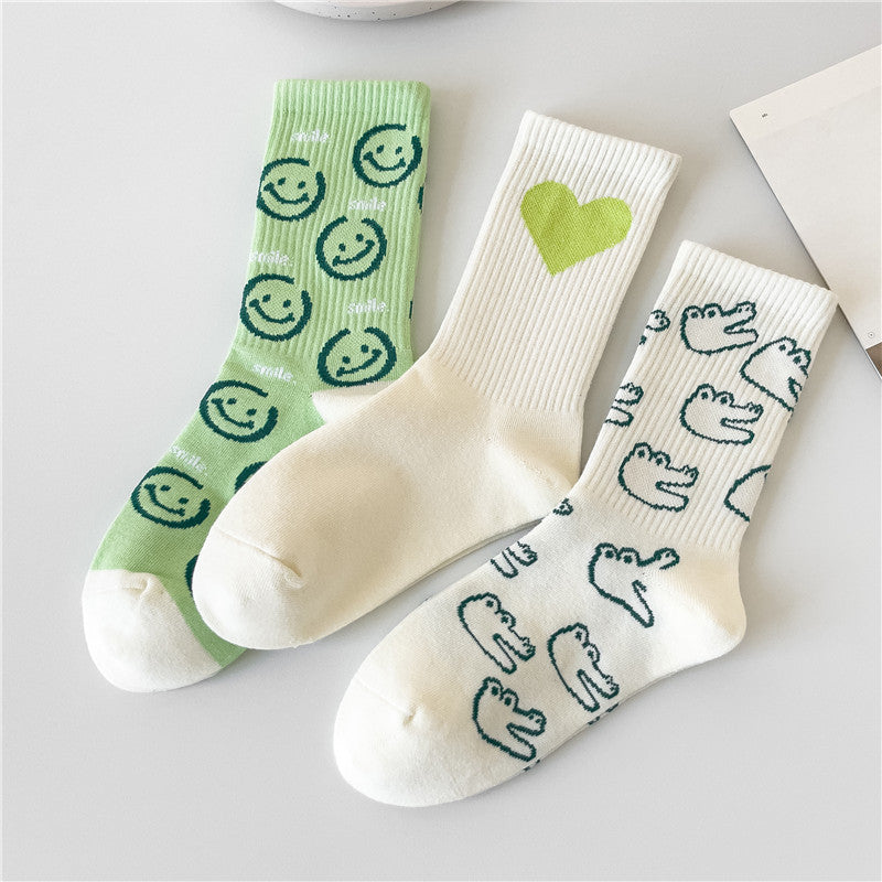 2-Pack Cute Patterns Socks: Knitted Smiley Face Cotton Delight