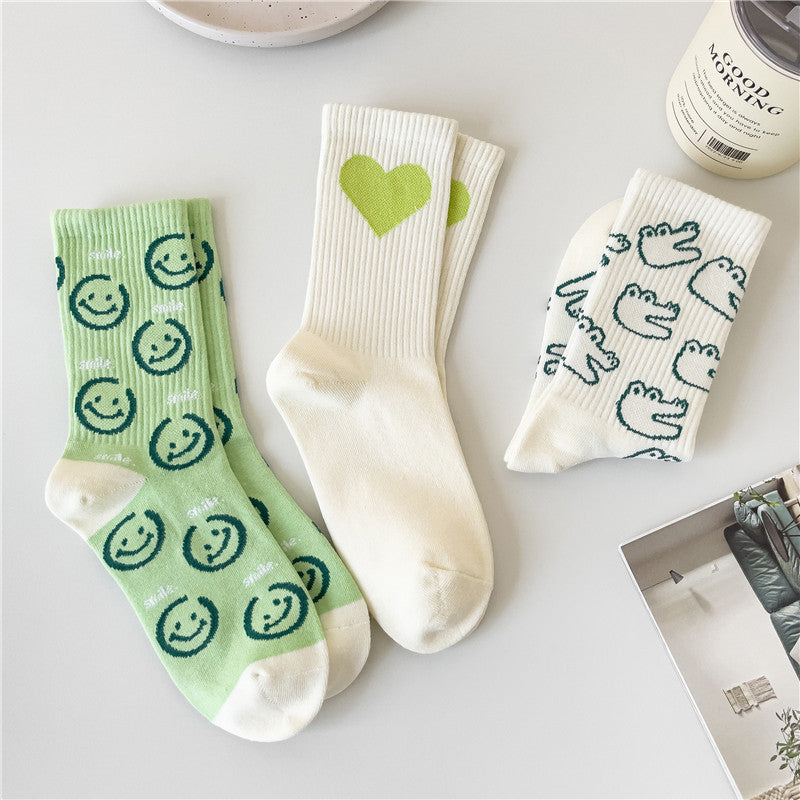 2-Pack Cute Patterns Socks: Knitted Smiley Face Cotton Delight