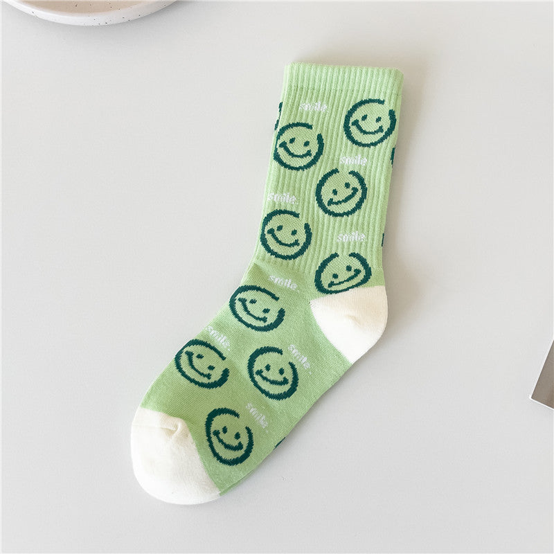 2-Pack Cute Patterns Socks: Knitted Smiley Face Cotton Delight