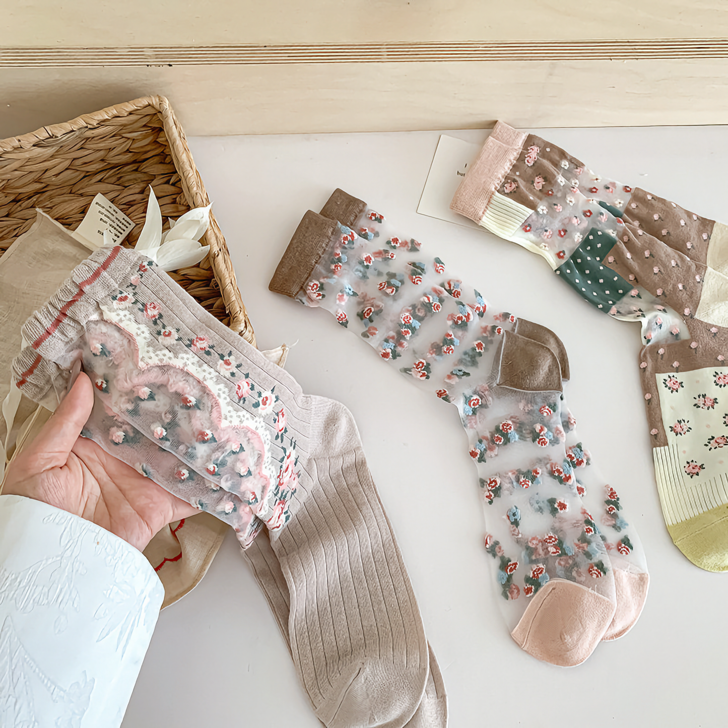 3-Pack Summer Sheer Floral Socks for Women - Ultra-Thin & Comfy