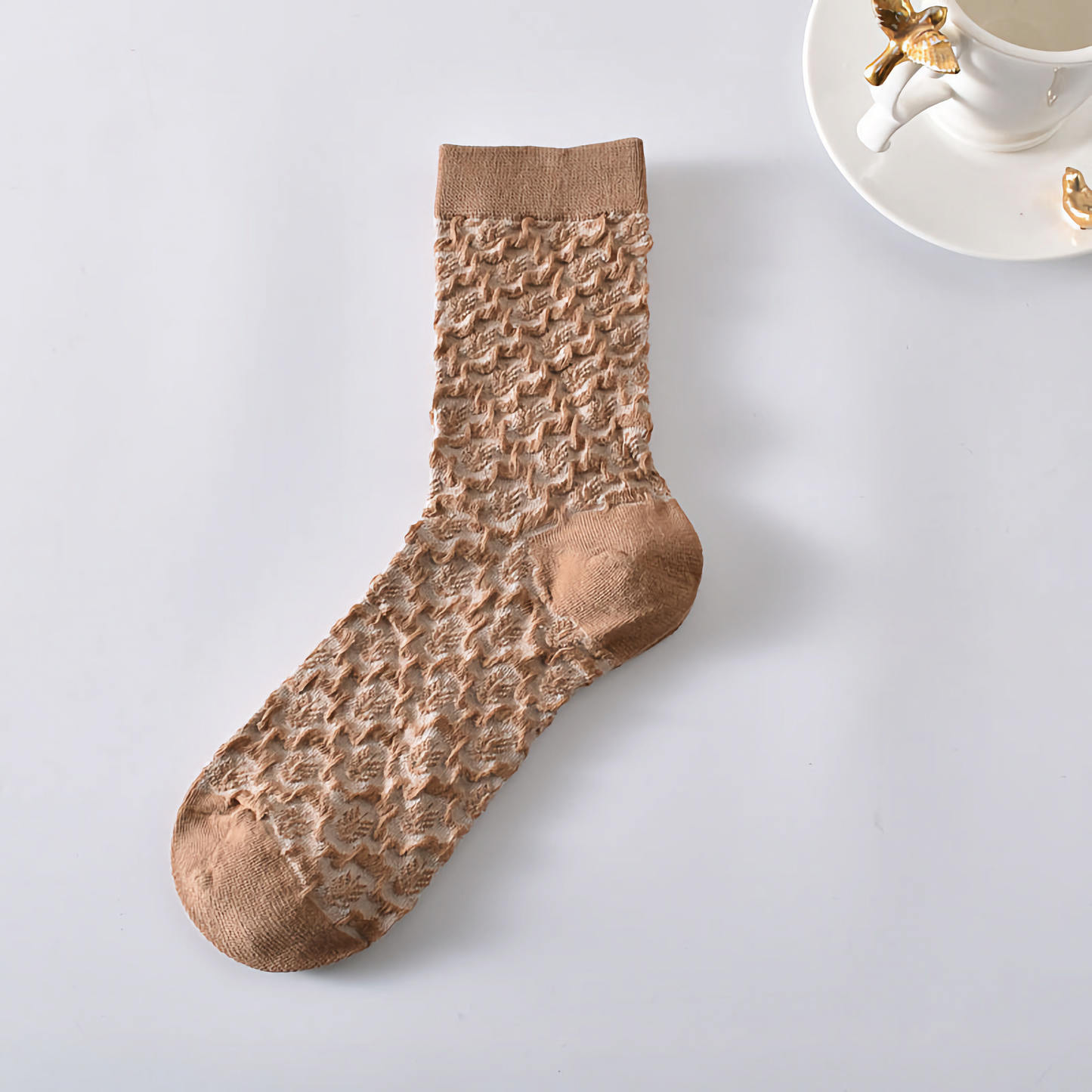5-Pack Women’s Vintage Floral Cotton Socks – Brown Shades