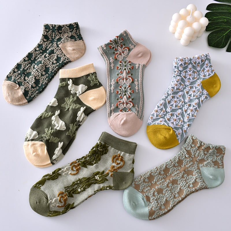 2-Pack Flower Ankle Socks: Vintage Knitted Low Cut Charm for Women