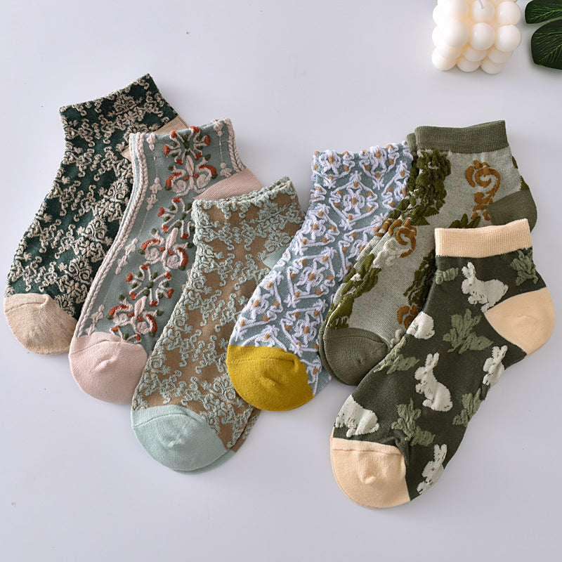 2-Pack Flower Ankle Socks: Vintage Knitted Low Cut Charm for Women