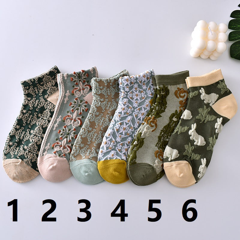 2-Pack Flower Ankle Socks: Vintage Knitted Low Cut Charm for Women