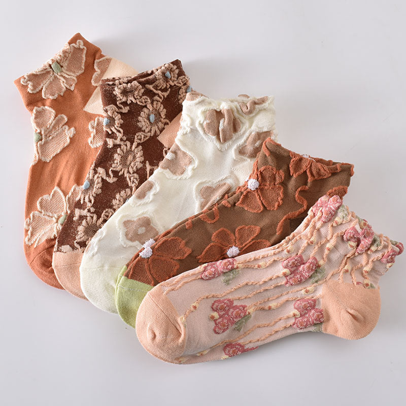 5-Pack Vintage Floral Ankle Socks: Premium Low Cut Cotton Comfort