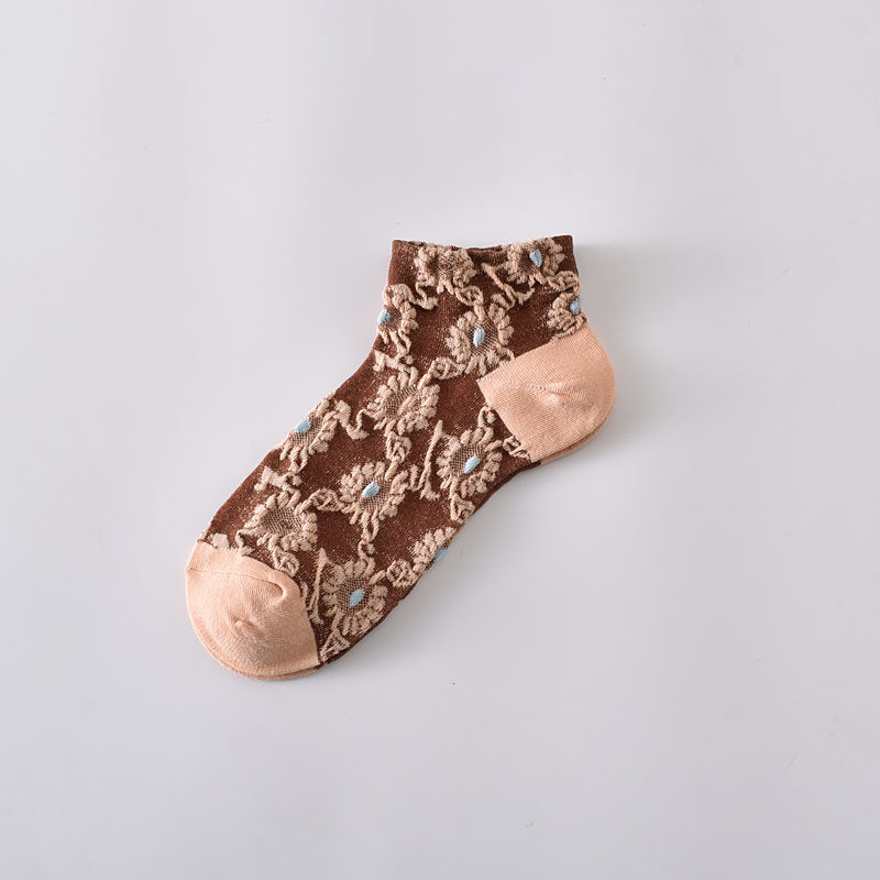 5-Pack Vintage Floral Ankle Socks: Premium Low Cut Cotton Comfort