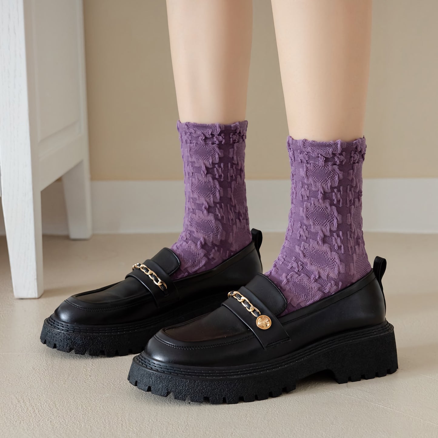 5-Pack Purple Socks: Vintage Style Versatile Cotton Comfort