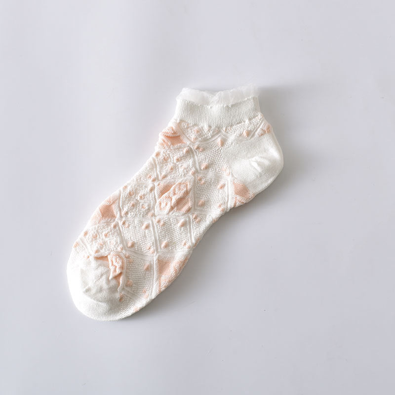 5-Pack White Floral Ankle Socks: Premium Low Cut Cotton Comfort