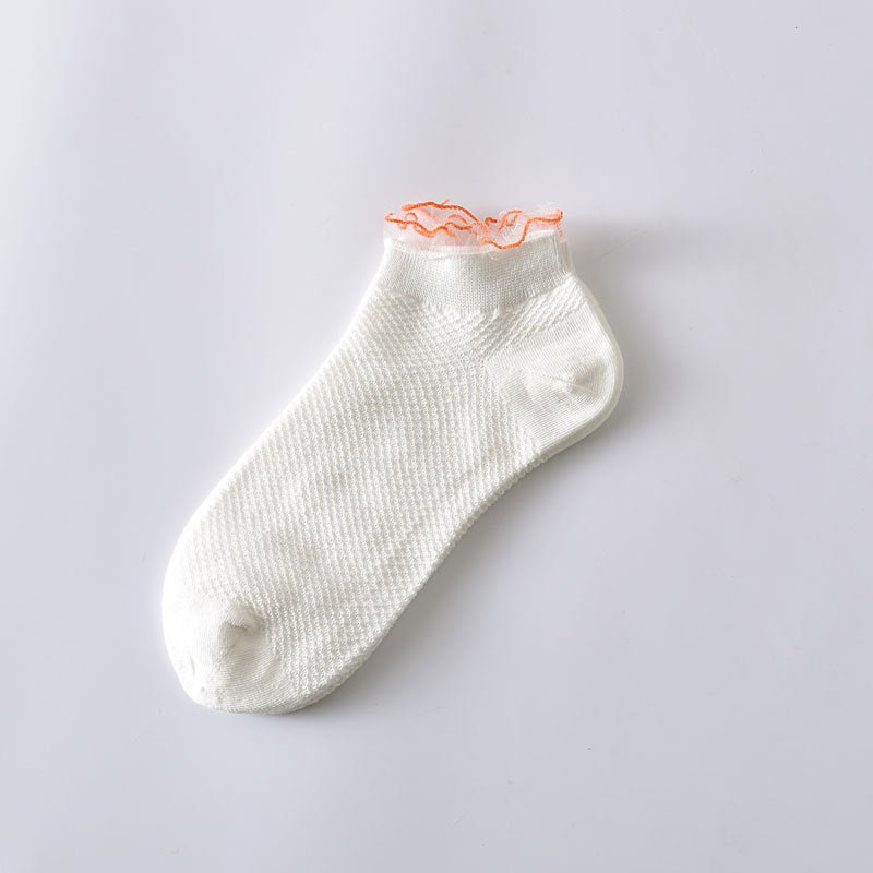 5-Pack White Floral Ankle Socks: Premium Low Cut Cotton Comfort