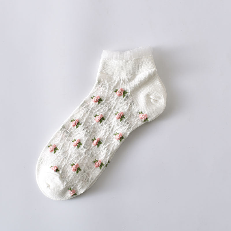 5-Pack White Floral Ankle Socks: Premium Low Cut Cotton Comfort