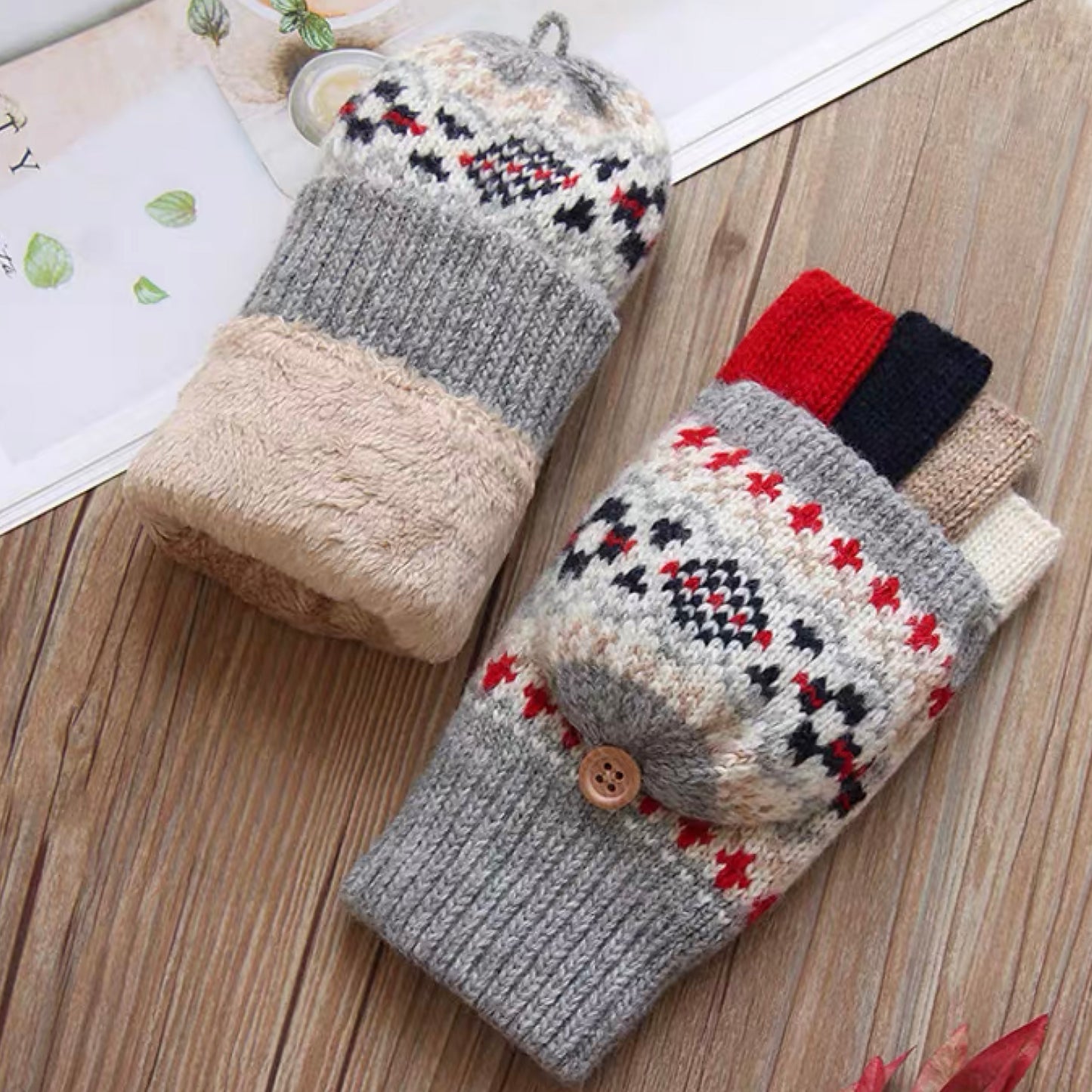 Women's Woolen Gloves - Flip-Cover Thickened Winter Gloves