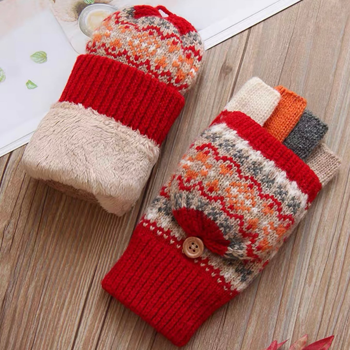 Women's Woolen Gloves - Flip-Cover Thickened Winter Gloves