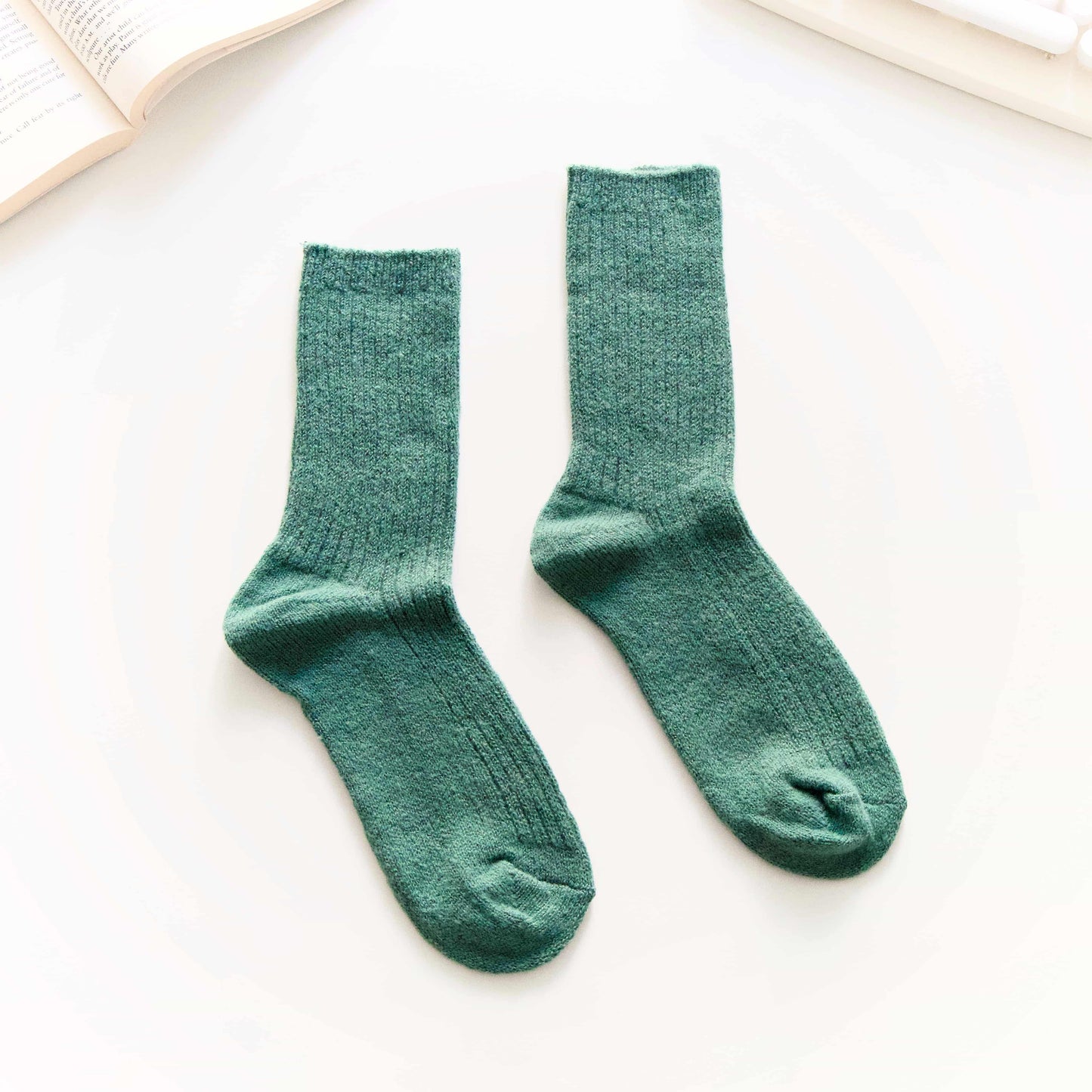 2-Pack Women’s Wool Blend Crew Socks – Blue-Green Soft Terry Knit