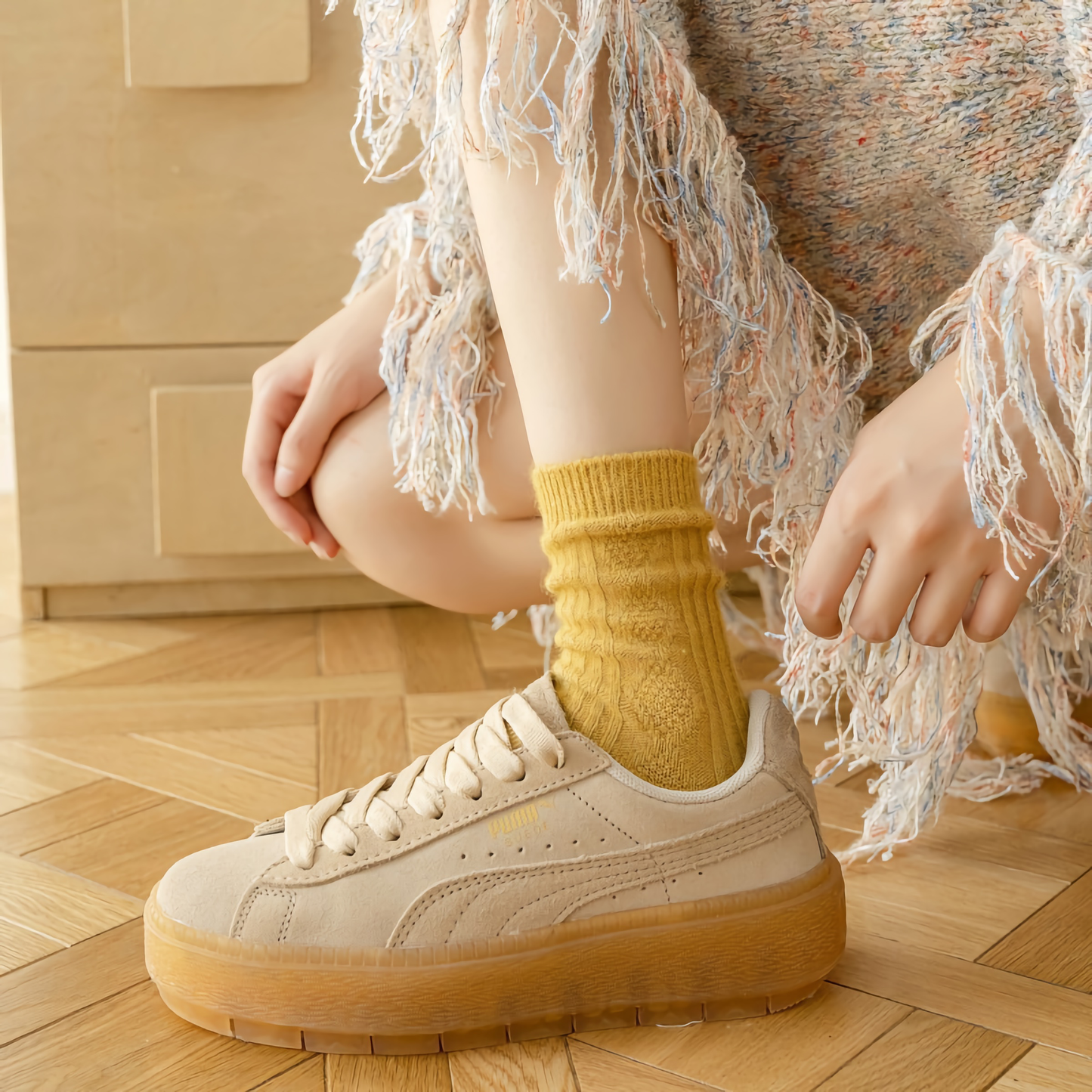 2-Pack Autumn/Winter Women's Wool & Cashmere Striped Diamond Socks