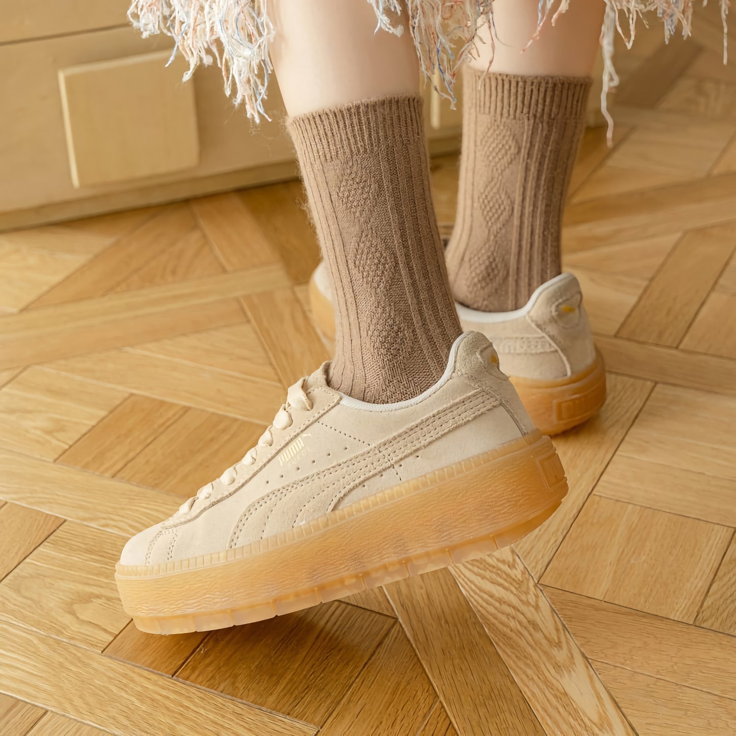 2-Pack Autumn/Winter Women's Wool & Cashmere Striped Diamond Socks