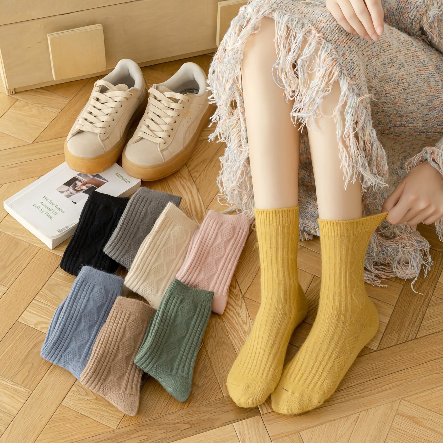 2-Pack Autumn/Winter Women's Wool & Cashmere Striped Diamond Socks