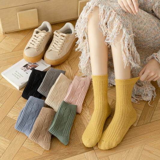 2-Pack Autumn/Winter Women's Wool & Cashmere Striped Diamond Socks