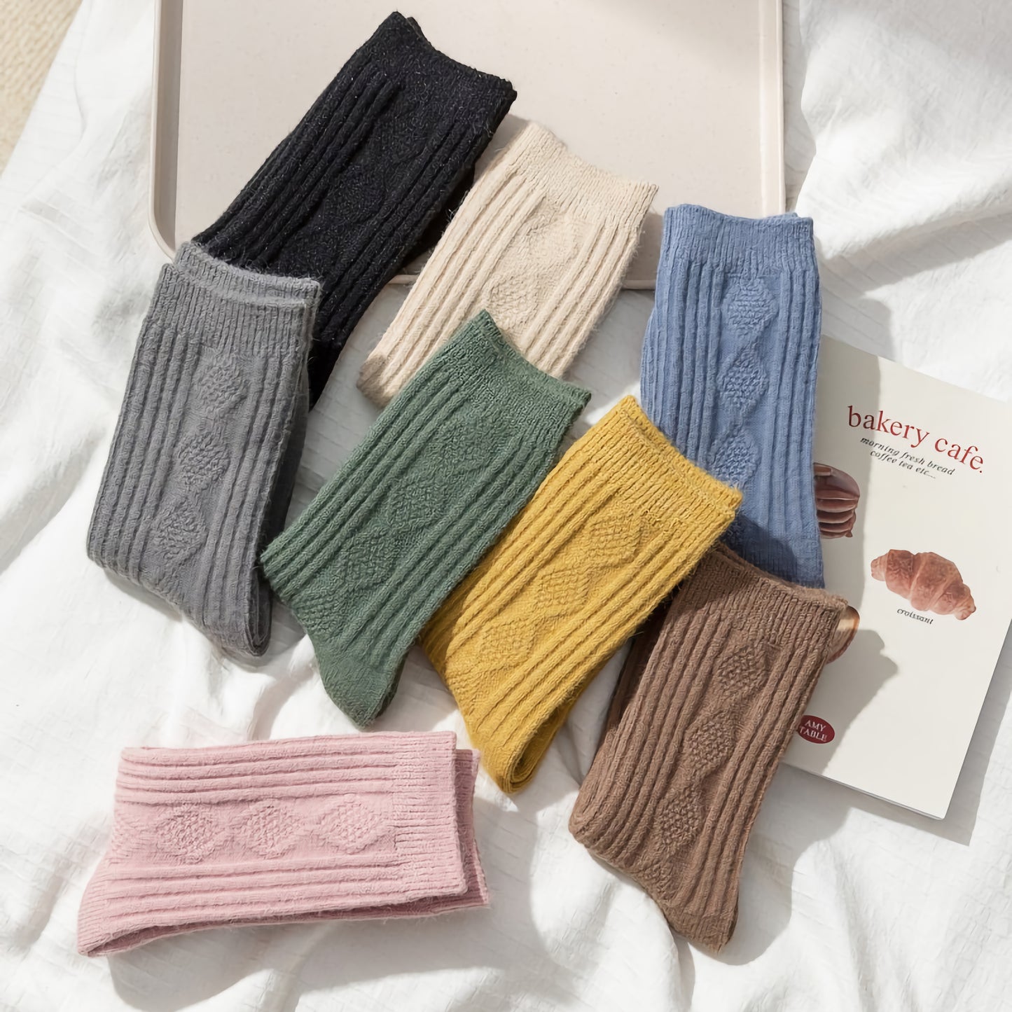 2-Pack Autumn/Winter Women's Wool & Cashmere Striped Diamond Socks
