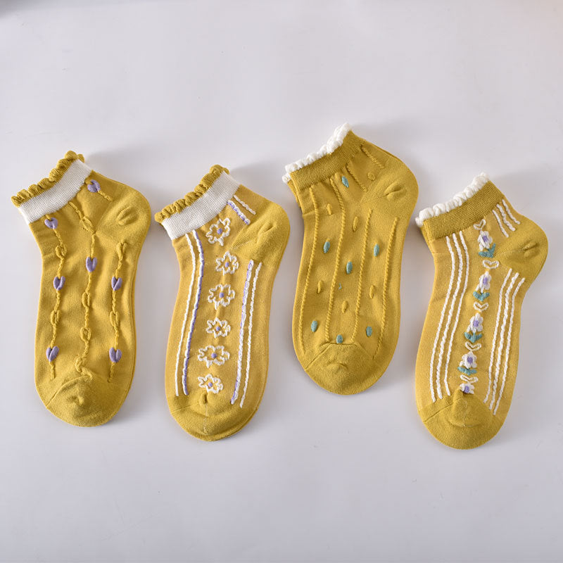 5-Pack Yellow Ankle Socks: Premium Knitted Cotton Low Cut Comfort