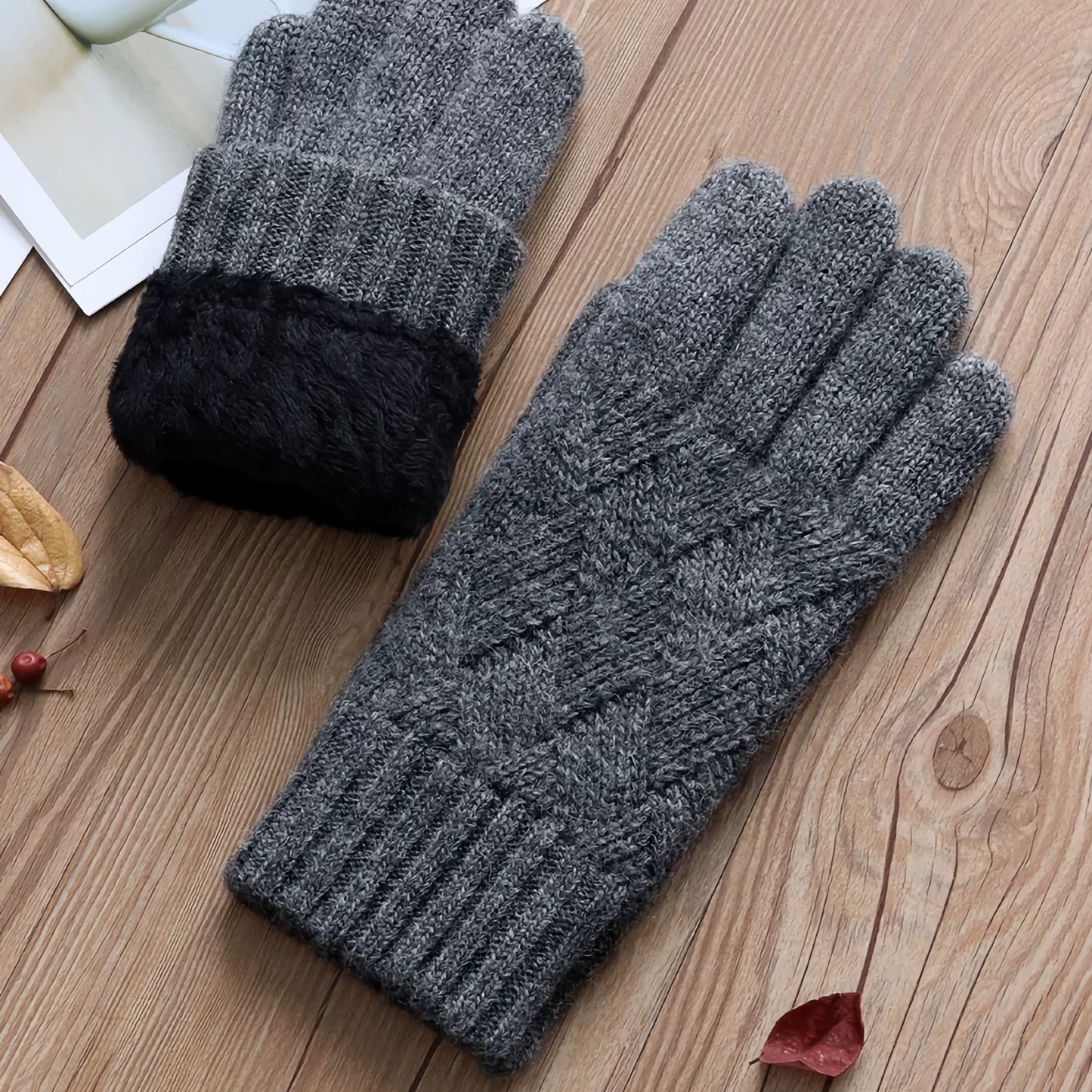 Double-Layered Wool Gloves for Men - Touchscreen Friendly