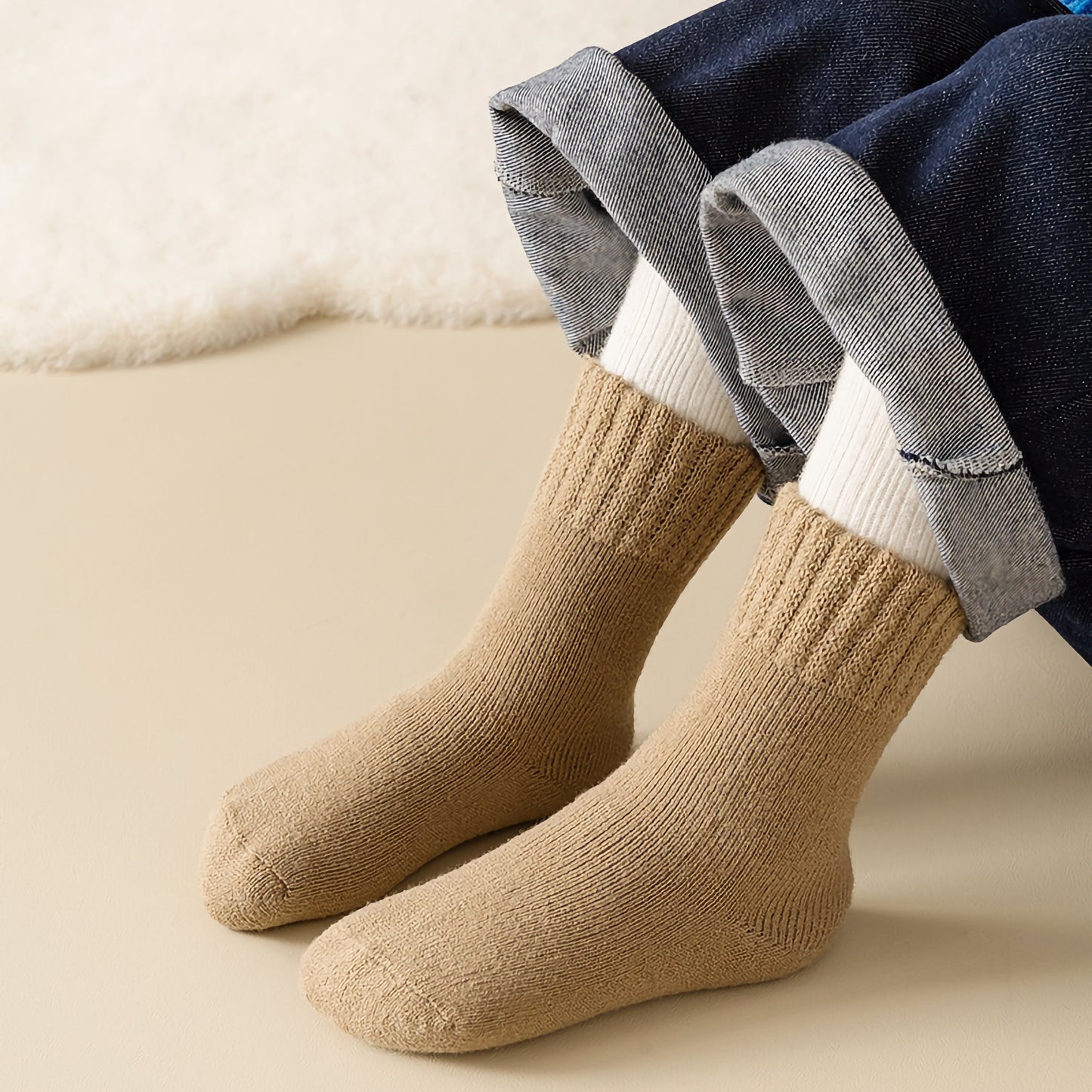 2-Pack Kids' Warm Wool Socks - Thick Fleece-Lined, Solid Colors