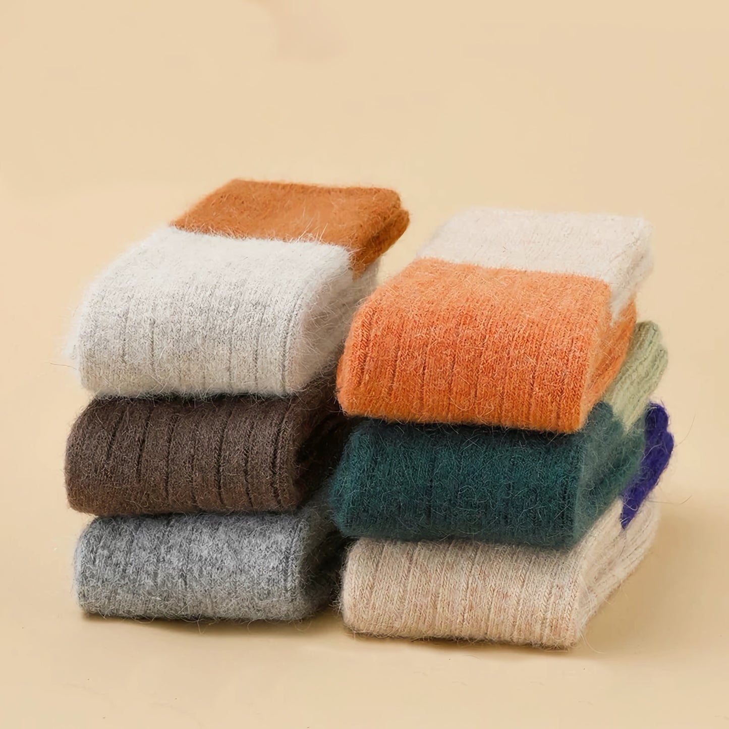 3-Pack Kids' Wool Socks - Warm Winter Angora & Merino Blend, Colorblock Style