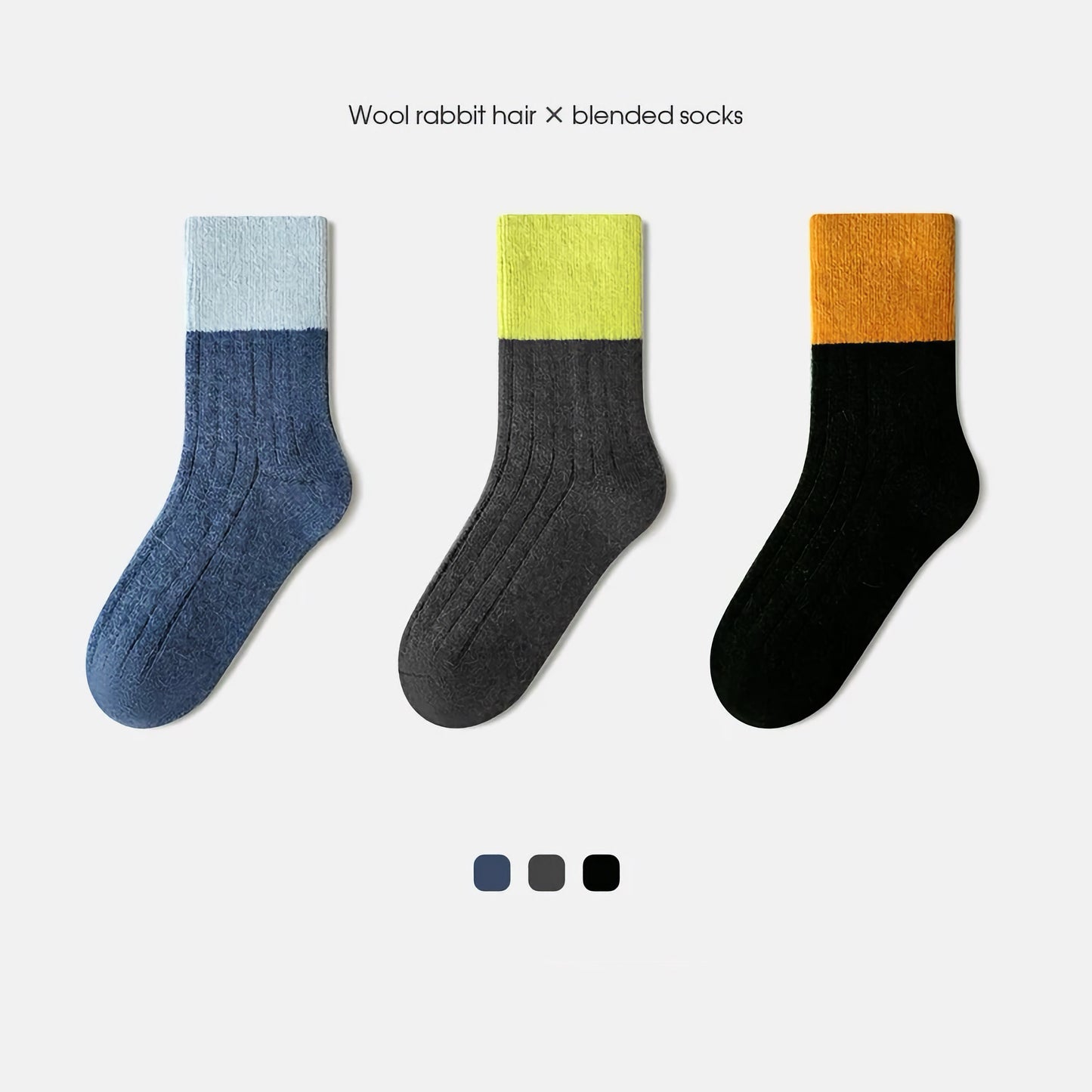3-Pack Kids' Wool Socks - Warm Winter Angora & Merino Blend, Colorblock Style