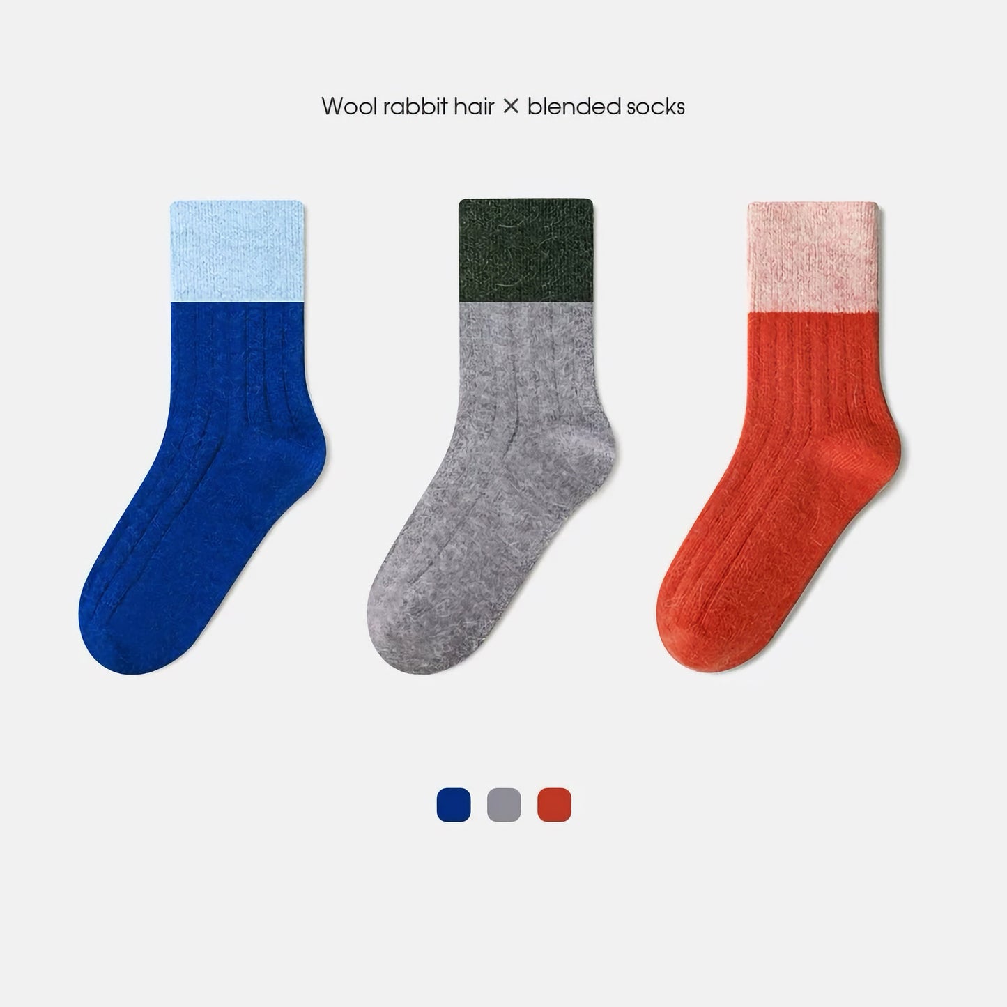 3-Pack Kids' Wool Socks - Warm Winter Angora & Merino Blend, Colorblock Style
