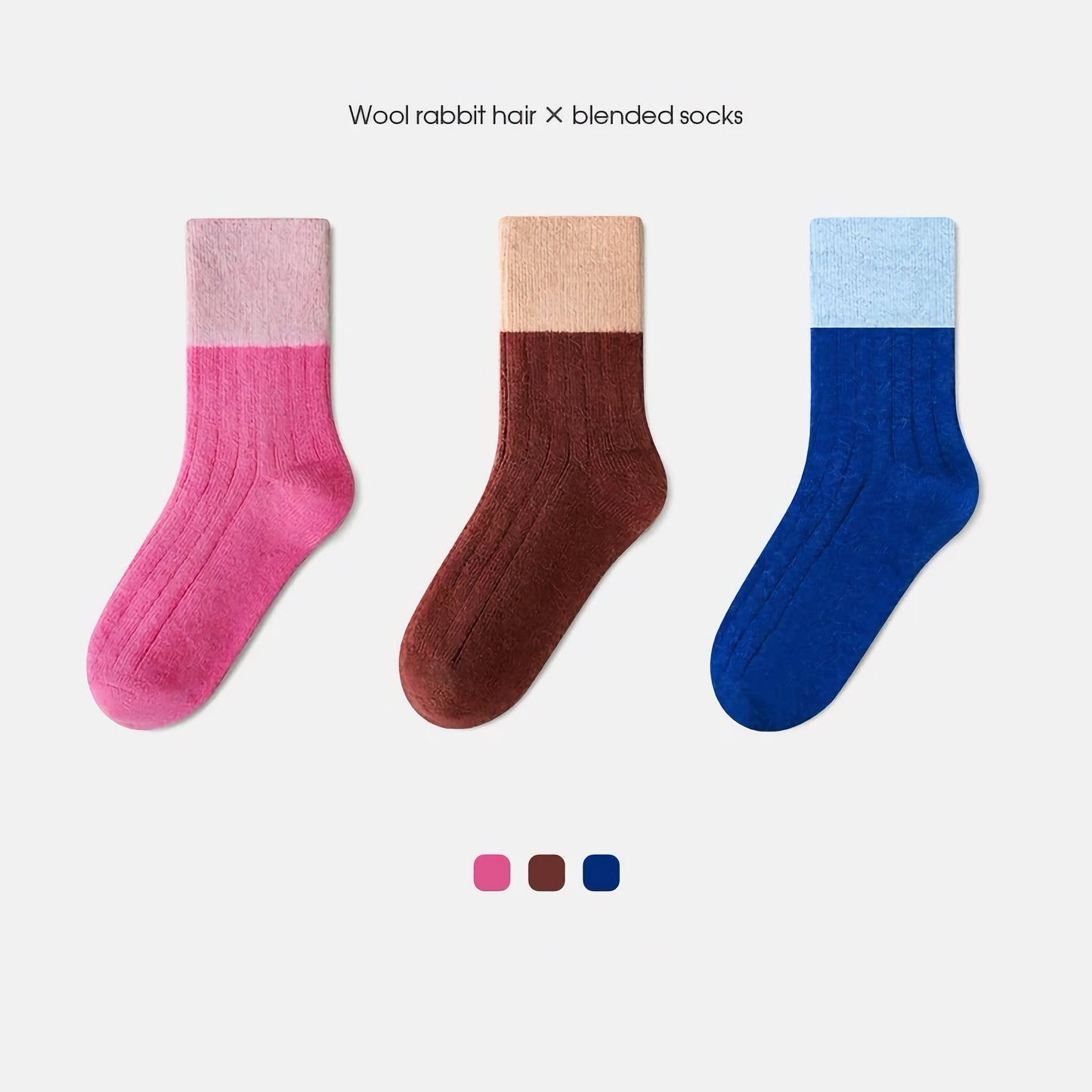 3-Pack Kids' Wool Socks - Warm Winter Angora & Merino Blend, Colorblock Style